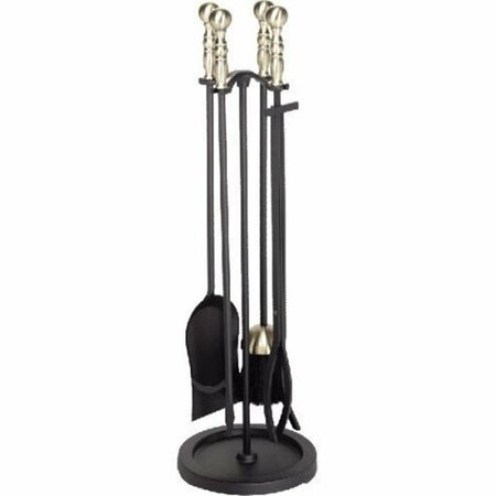 DAGAN Fireplace Tool Set - Rail on Base, Black & Antique Brass - 5 Piece 5532